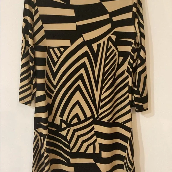MT Collection Black & Tan Geometric Print Shift Dress Size Large - Picture 2 of 8